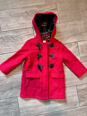 GAP Kids Red Hooded Toggle Pea Coat